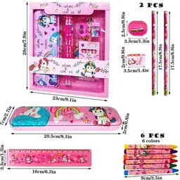 rrcollection Unicorn 12pcs Stationery Set with Eraser Color Scale Geometry Pencil Box image 3