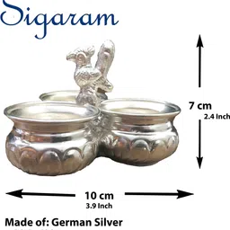 sigaram German Silver 4X3 Inch 3Cup Panchwala Kum Kum Bharani For Home Pooja Decor K2569 Silver Plated image 5
