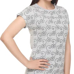shaun Women Self Design Round Neck Cotton Blend Grey T-Shirt image 3
