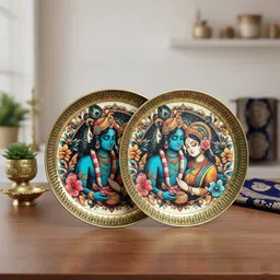 elitekitch Floral Radha-Krishna Half_5 Inch Pure Brass Pooja Thali | Aarti Plate for Mandir Dinner Plate-picture-34