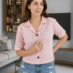 dressberry Women Regular Fit Solid Lapel Collar Casual Shirt-picture-16