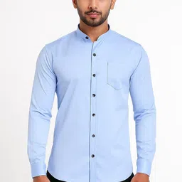 manchester & co Men Regular Fit Solid Mandarin Collar Casual Shirt-picture-41