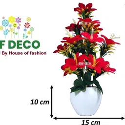 hof deco Red Lily Bunch Artificial Flower with Pot Red Lily Artificial Flower with Pot image 3