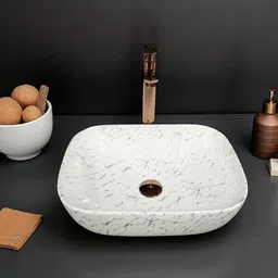 inletcera Premium Designer Ceramic Wash basin White and Silver (18x13x5)(M-03) (18x13x5)(M03)RJ Table Top Basin image 3