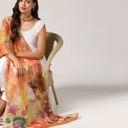 kahiraa wholetex Linen Blend Printed Yellow Women Dupatta image 5