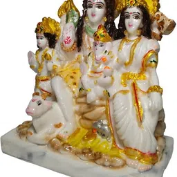 hubzones Marble Dust Lord Shiv Parivar Idol Shiv Parwati God Shiva Family Decorative Showpiece - 18 cm image 2
