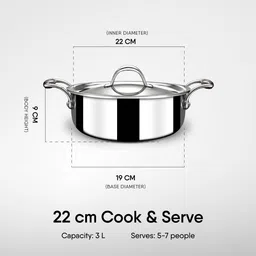 stahl Artisan Triply Stainless Steel 20 cm Cook and Serve Casserole image 2