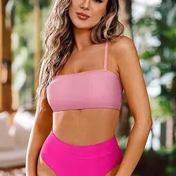 mon fashion collection Solid Women Bikini Pink Swimsuit image 3
