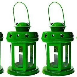 antique collection Decorative Hanging Lantern/Lamp with t-Light Candle, Set of 4(Size 10X10X16cm) Green Iron Hanging Lantern-picture-19