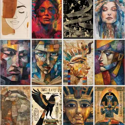 Abstract & Egyptian Wall Art Set of 12 | A4 300 GSM Glossy Prints | Modern Cubist Portraits & Ancient Symbolism | Luxury Home, Studio & Gallery Decor | Unframed 3D Poster-image-15