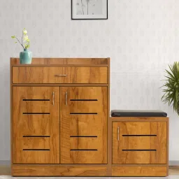 solace craft Oslo Shoe Rack with Seating in Tan Matte Finish image 1