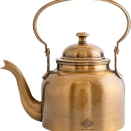 indianartvilla Pack of 1 Brass Brass Antique Matt Finish Tea Kettle/ Tea Pot, Golden, Brass Tableware -1150 ML-picture-30