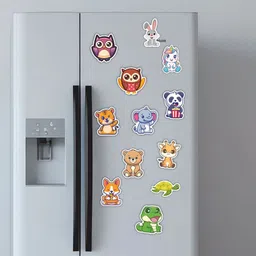 cvanu Cute Cartoon Animals Theme Round Shape Magnet Refrigertor Wooden Sticker_606 Fridge Magnet Pack of 29-picture-25