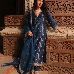 divastri Women Chanderi Kurta Pant Dupatta Set-picture-11