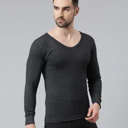 Josh Dark Grey V-Neck Full Sleeves Solid Men Top Thermal image 3