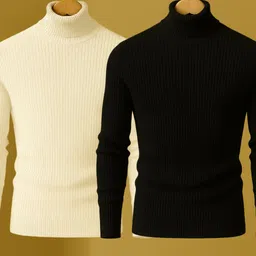 madilyn Men Striped Turtle Neck White, Black Sweater-picture-11