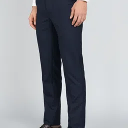 peter england Men Regular Fit Blue Cotton Blend Trousers image 3