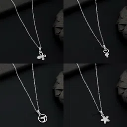 combo pendant chain for girls Silver, Rhodium Diamond Silver, Alloy Pendant-image-17