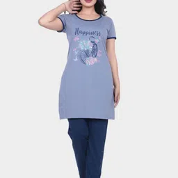 clint Women Top & Pyjama Set Blue Printed-picture-18