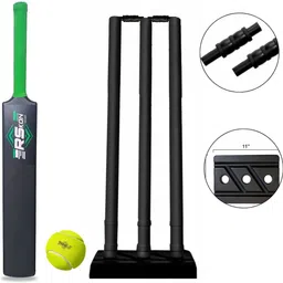 rskon Full Size Cricket Set – Plastic Bat, Tennis Ball & Stumps (15+ Years) Cricket Kit image 1