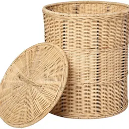 Wooden round laundry storage basket with lid,cane laundry basket Storage Basket-image-22