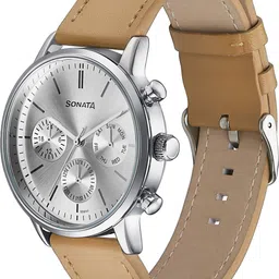 Sonata 2 Quartz Multifunction Silver Dial Brown Leather Strap Analog Watch - For Men 77139SL01|77139SL01|77139SL01 image 5