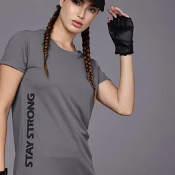 hrx by hrithik roshan Women Solid Round Neck Polyester Grey T-Shirt-picture-26