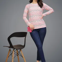 vghc fashion Women Printed Round Neck Polyester Beige T-Shirt image 5