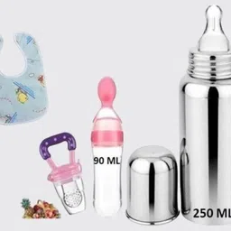 kidsy zilla Stainless Steel Feeding Bottle240ML 304 GRADE Silicone Food Feeding Fruit Feeder - Stainless Steel-picture-18
