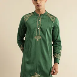 house of pataudi Men Floral Print Polyester Straight Kurta image 3