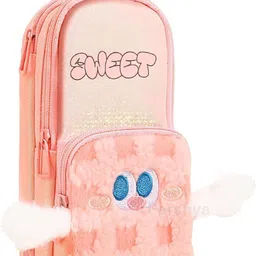 parshya Multi-Compartment Zipper Sweet Plush Cute Cartoon Kids Pouch 3D Eye, Soft Furry Hand Art Canvas Pencil Box-picture-11