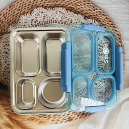 essentialsbyhk 4 Compartment Bento Lunch Box | Light Blue & Turquoise | 900 ml 4 Containers Lunch Box image 3