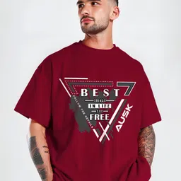 Men Printed Round Neck Cotton Blend Maroon T-Shirt-image-78