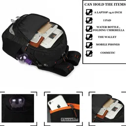 flycraft simna.1381/2 black orange spacy unisex laptop backpack and travel bag office bag with reflective strip style. Waterproof Backpack image 3