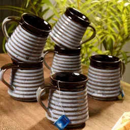 unravel india Earthern 150Ml White & Brown Ceramic (Set Of 6) Tea Cups image 1