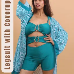 womanlikeu Solid Women Green Swimsuit image 2