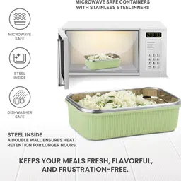 milton Cool Touch Epic 800 Stainless Steel Microwaveable Tiffin, Set of 2 (780ml,180ml) 2 Containers Lunch Box image 4