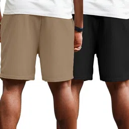 cosyme Pack of 2 Solid Men Brown, Black Basic Shorts, Night Shorts, Regular Shorts, Running Shorts, Sports Shorts, Casual Shorts image 2
