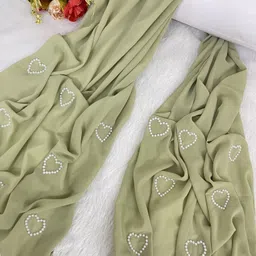 qalb luxuria Self Design Georgette Women Green Stole image 5