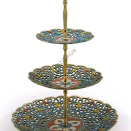 mozo hub 3 Tier Sky Blue Fruit Stand/Cake Stand Brass Cake Server image 3