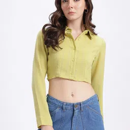 glitchez Women Slim Fit Self Design Casual Shirt image 2