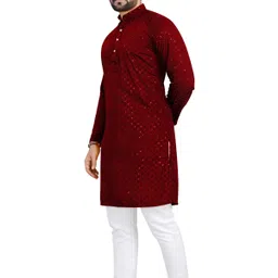 crystalrevenue Men Chikan Embroidery Cotton Rayon Straight Kurta image 4