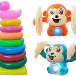 wishhuttoys Dancing Spinning Rolling Banana Monkey & Stacking Ring Toy Set for Kids-picture-17
