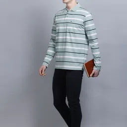 godfrey Men Striped Polo Neck Cotton Blend Light Green T-Shirt image 5