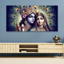 nestroots Canvas Framed Radha Krishna: Colors of Love Wall Painting(24X48 Inch)-picture-40