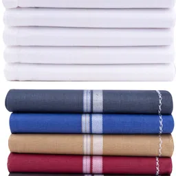 S4S 12 Pcs White and Dark Colour Striped Men's 100% Cotton Essential Gift Box Pack ["Multicolor"] Handkerchief image 3