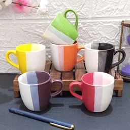 laxmi creation Pack of 6 Ceramic MULTICOLOUR SHED IN U TONE CUP (6 CUPS SET) image 3