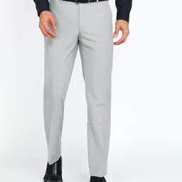 park avenue Men Regular Fit Grey Polyester Trousers image 1