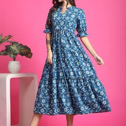 presha Women Fit and Flare Multicolor Below Knee Dress image 3