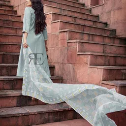 royal export Women Chanderi Kurta Pant Dupatta Set image 2